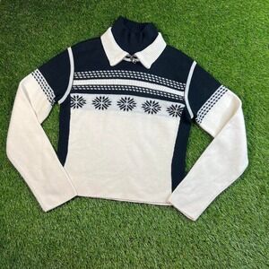 NILS Skiwear Vintage Nordic Snowflake Ski Sweater Small Blk Ivory Wool Blend 90s